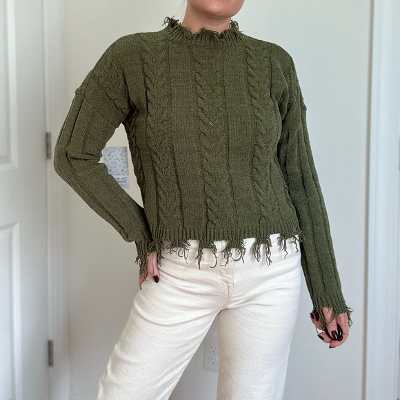 Distressed Cable Knit Chenille Pullover - Picture 2 of 9